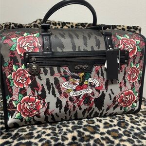 Ed Hardy Black and Red Rose Tattoo Bag